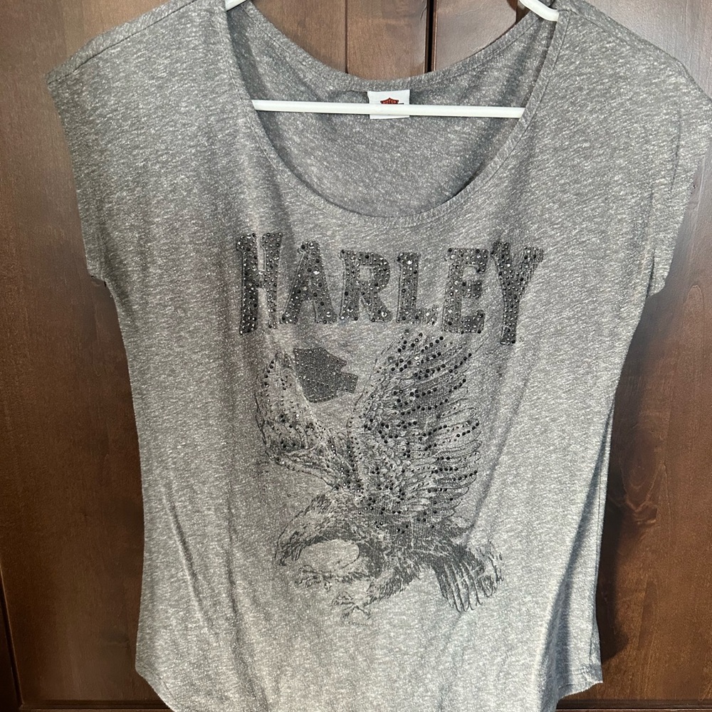 HARLEY DAVIDSON Bling Gray Women's Tee Small Top